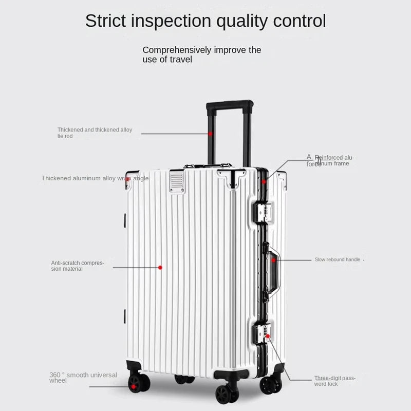 New Aluminum Frame Suitcase Large Capacity Suitcase on wheels 20/22/24/26/28/30 Inch Trolley Case Password Boarding Box