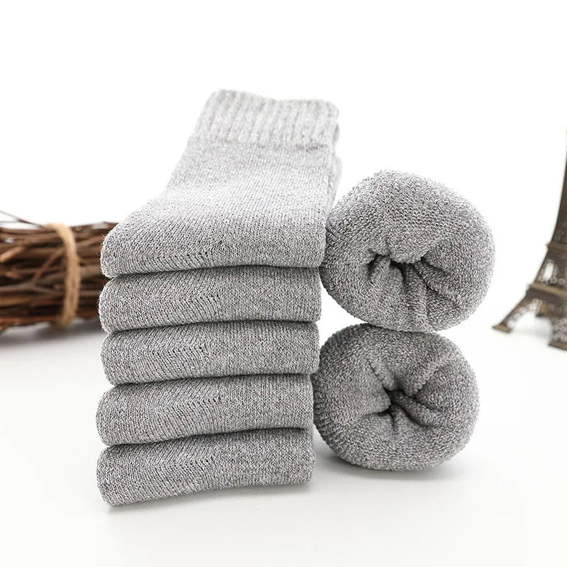 5pair Winter Thick Socks Men Super Thicker Solid Sock Striped Merino Wool Rabbit Socks Against Cold Snow Russia Winter Warm Sock - KIMLUD