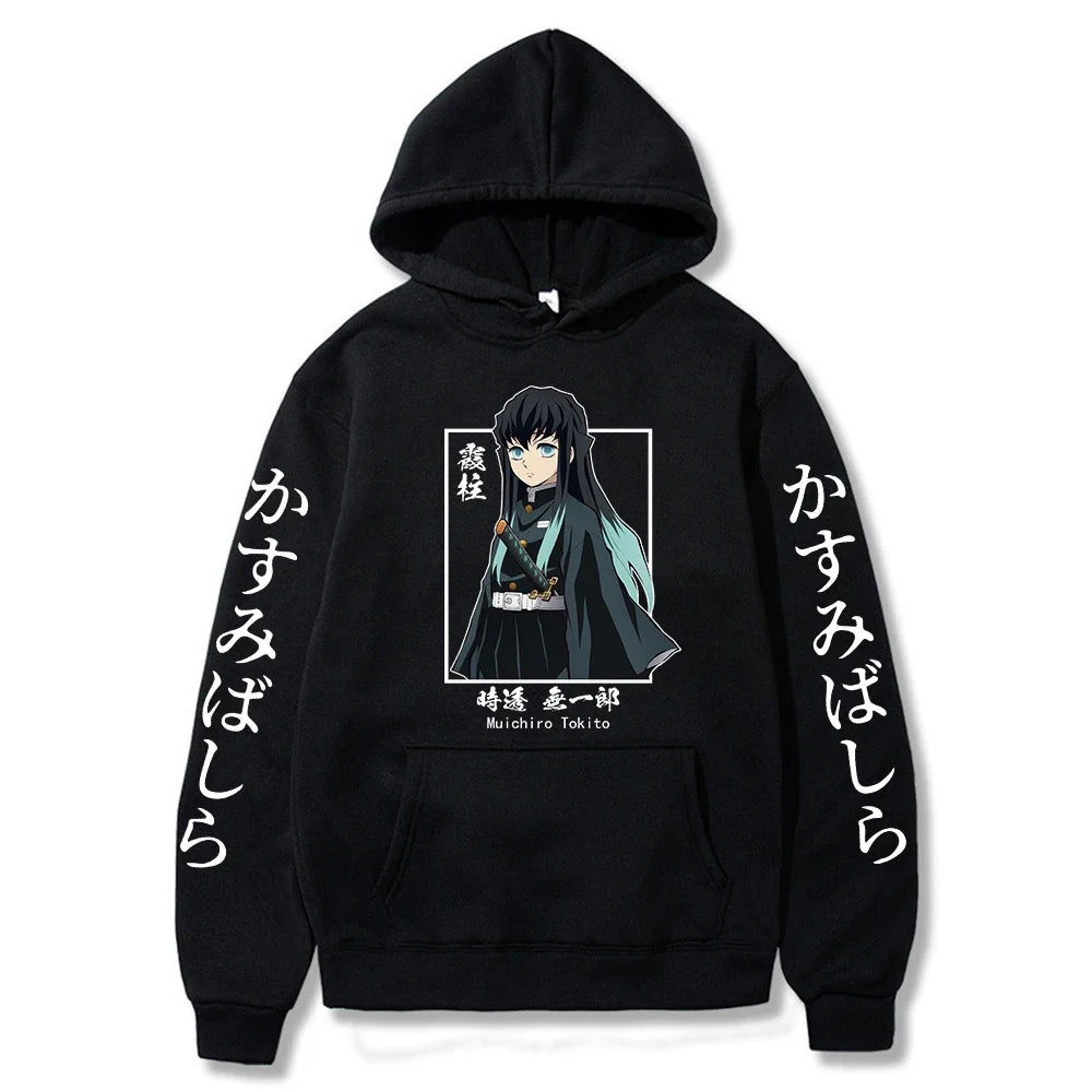 KIMLUD, New Funny Japan Anime Demon Slayer Women Hoodies Plus Size Sweatshirt Harajuku Muichiro Tokito Printed Hooded Girl Pullover, Black4 / L, KIMLUD APPAREL - Womens Clothes