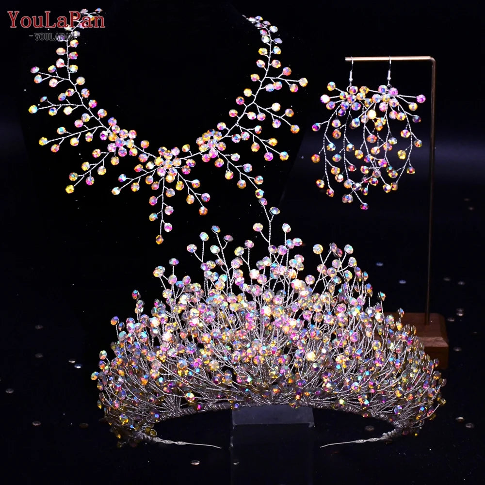 KIMLUD, YouLaPan Trendy Bridal Hair Hoop Colorful Rhinestone Wedding Crown Handmade Bride Tiara Hair Accessories Woman Headband HP193P-C, KIMLUD Womens Clothes