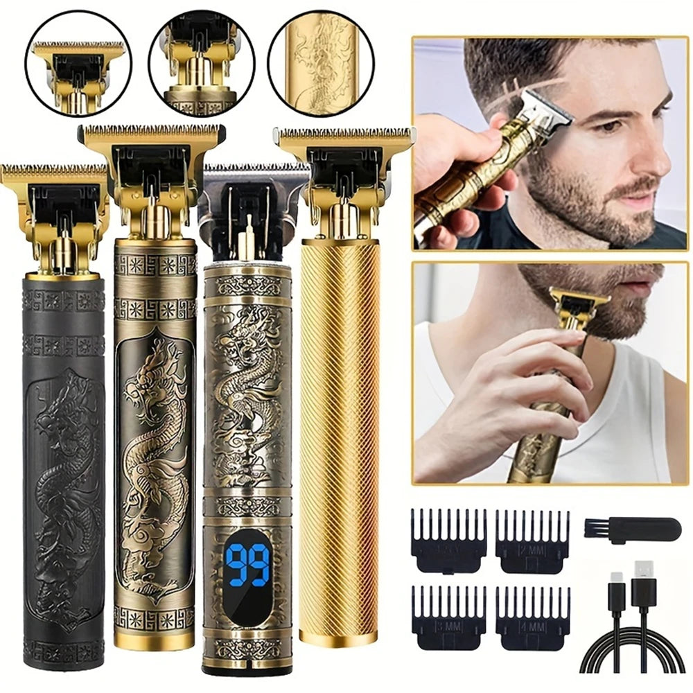 Digital Display Stainless Steel Cutter Head Professional T9 Hair Trimmer Metal Body Men's Electric Shaver Men's Barber Machine