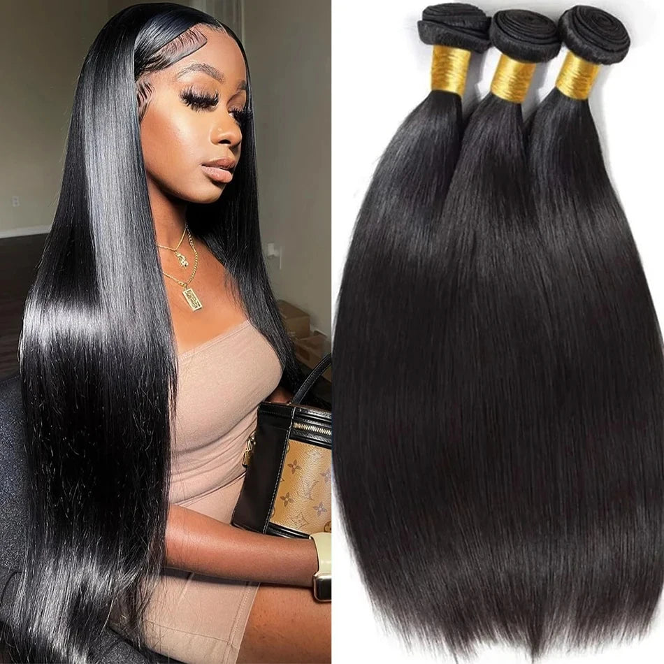 8-32 Inch Bone Straight Human Hair Weave Bundles 12 A Brazilian Natural Color 100% Remy Human Hair Extension 1 3 4 Bundles Weft - KIMLUD