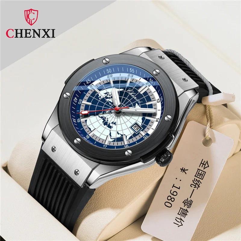 CHENXI 82442 Men's Quartz Watch Casual Unique Sport Watches Brand World Map Military Waterproof Male Wrist Watches Clock Gift