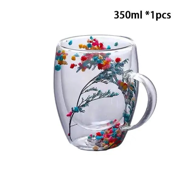 YWDL 1/2pcs Double Wall Glass Cup With Handle Heat Resistant Tea Coffee Cups Espresso Milk Mug Gift - KIMLUD