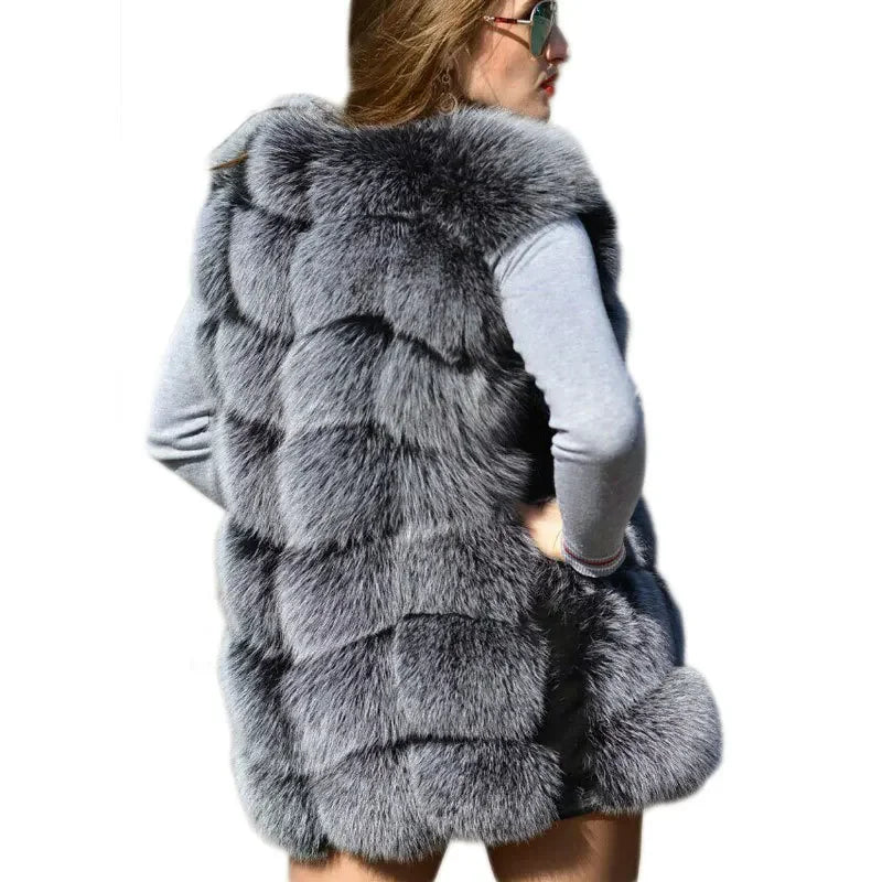 Faux fur vest 2025 women's jacket spliced fox fur slim vest vest