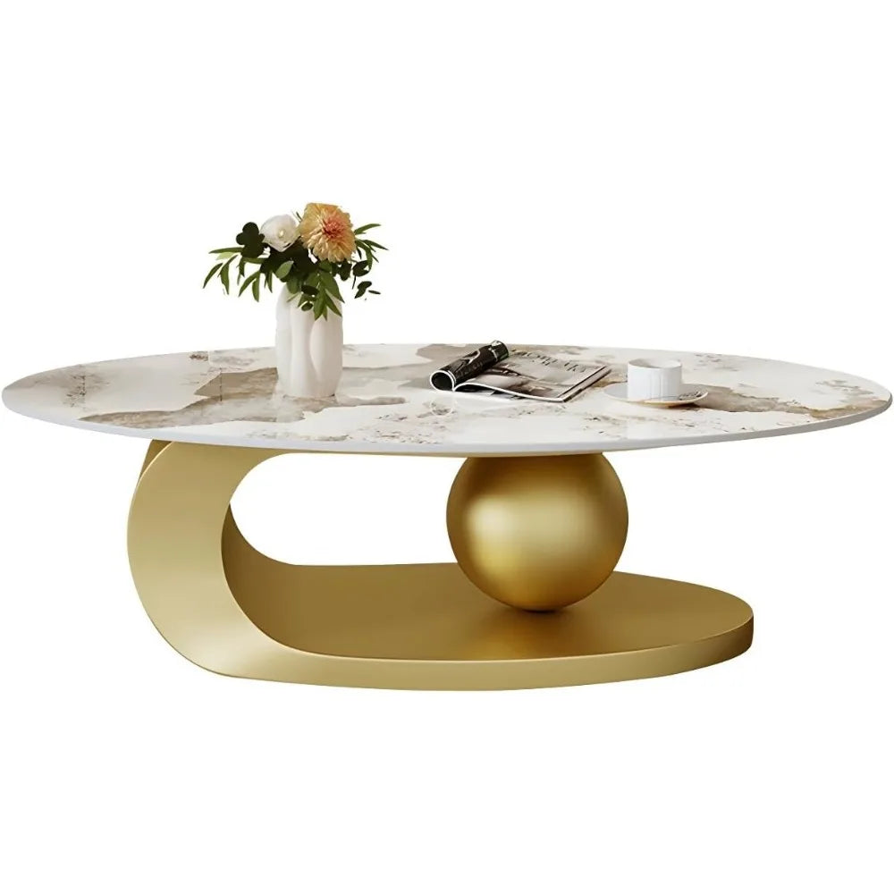 Modern Stone Coffee Table with Abstract Metal Base Living Room Table Center Table for Home Furniture Gold 39" L x 20" W x 17" H