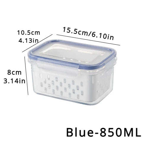 Refrigerator Preservation Storage Box Drain Basket Storage Containers Sealed Box Vegetable and Fruit Food Grade Drain Box