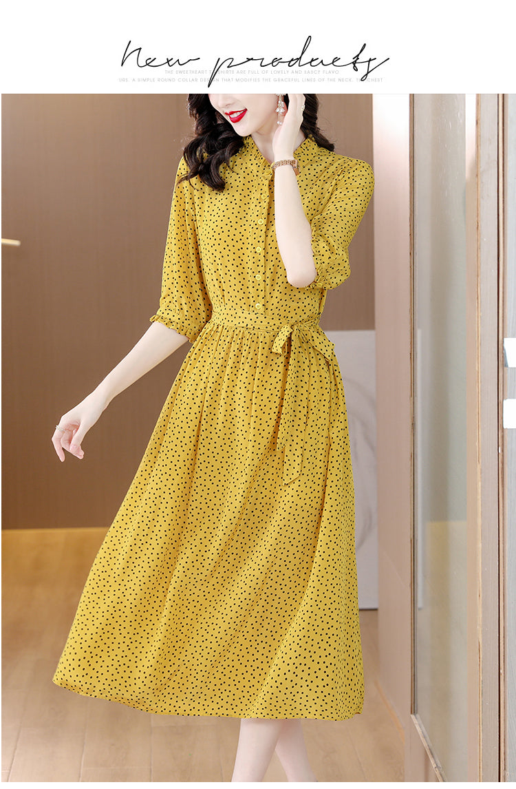 Spring Fashion Elegant Silk Printed Dress For Women 2023 New Versatile 5/4 Sleeve Loose Fit Casual Holiday Knee Length Dress Ves