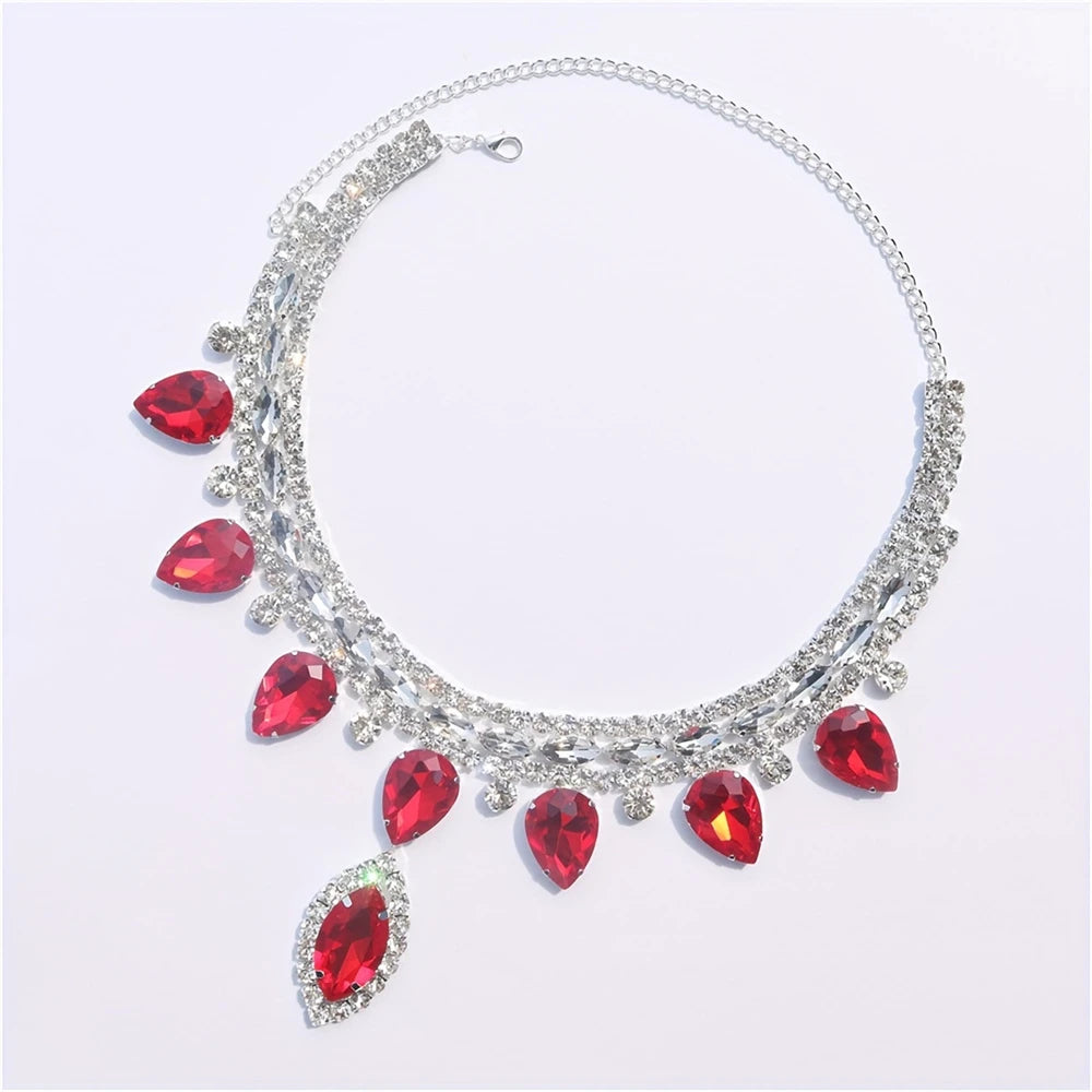 Luxury Sparkling Crystal Fashion Multi layered Pendant Women's Necklace Colorful Gemstone Necklace Bridal Wedding Accessories