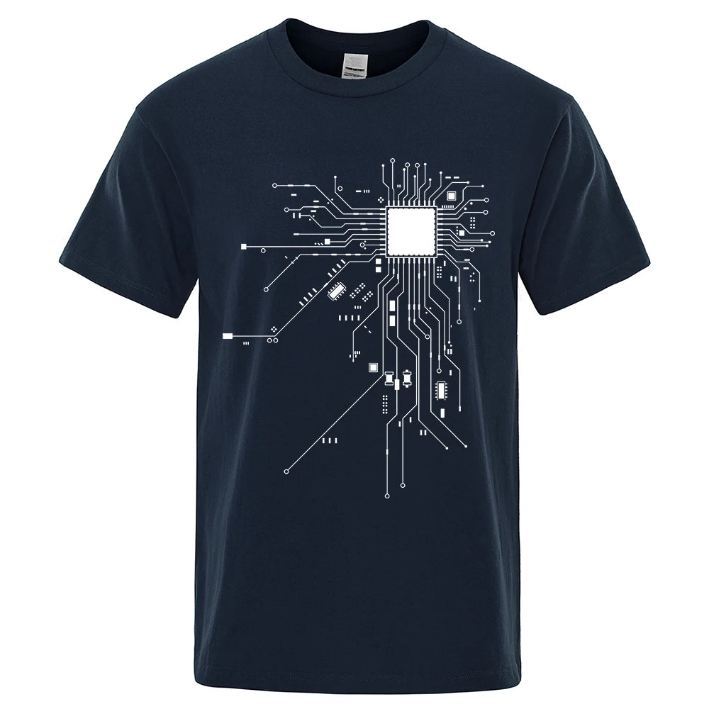 CPU Processor Circuit Diagram T Shirt Men Summer Cotton T-shirt Men's Funny Tops Fashion Tees Homme Brand Unisex Clothes C99 - KIMLUD