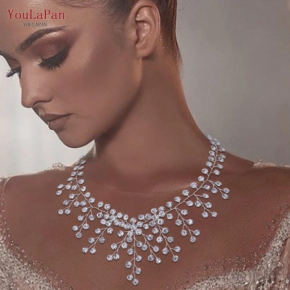 YouLaPan HN01 Shiny Crystal Bridal Necklace Ladies Women Collar Chain Choker Wedding Party Diamante Rhinestone Brides Jewelry