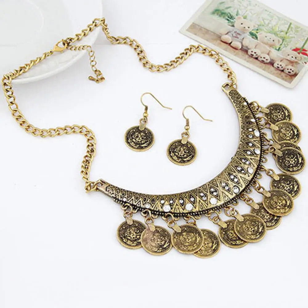 3pcs/set Jewelry Sets Pendant Necklace Earrings Jewelry Set Women's Vintage Coin Style Choker Necklace Hook Earrings