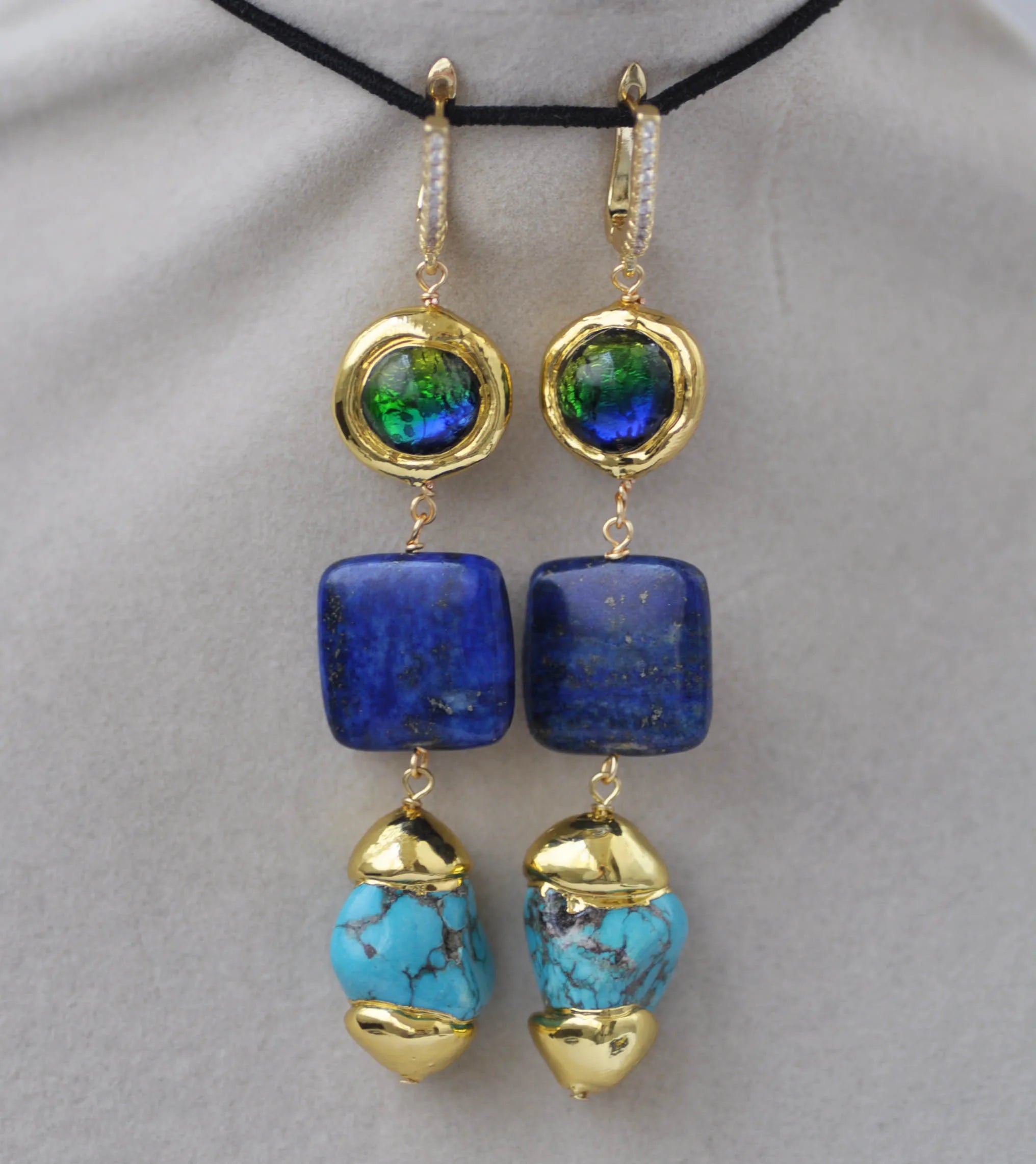 Z13269 Baroque Turquoise Lapis Lazuli Necklace Earring - KIMLUD