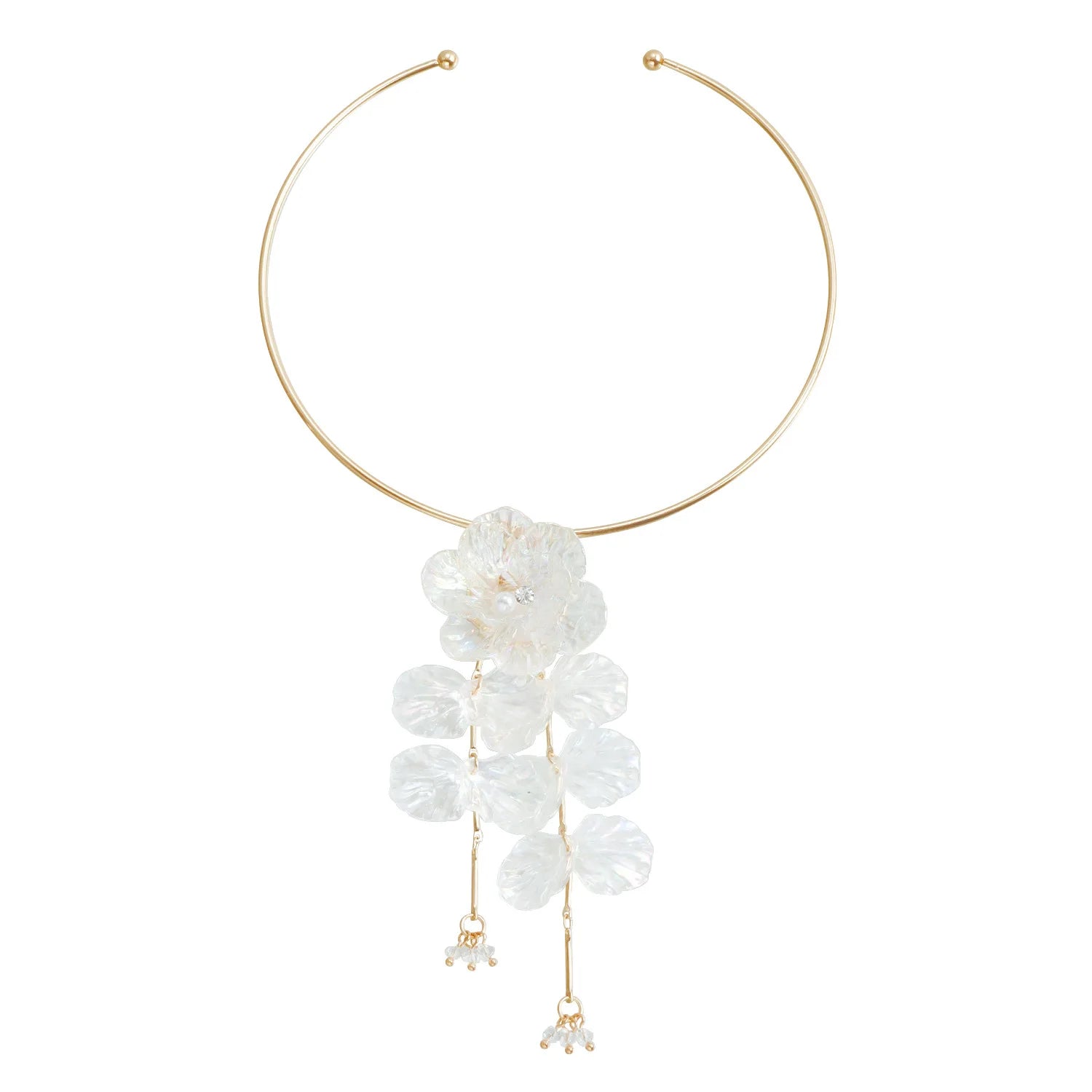 KIMLUD, Creative Punk Torques Tassels Chain Necklace Women Elegant White Shell Flower Hanging Drop Earrings Wed Bridal Jewelry Set, ZW027 1  necklace, KIMLUD APPAREL - Womens Clothes