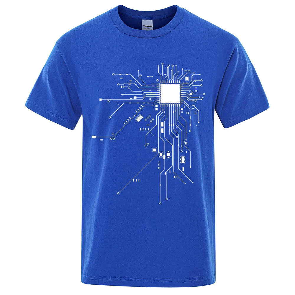 CPU Processor Circuit Diagram T Shirt Men Summer Cotton T-shirt Men's Funny Tops Fashion Tees Homme Brand Unisex Clothes C99 - KIMLUD