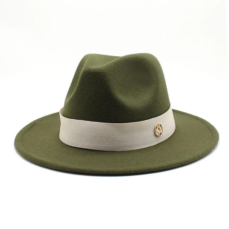 KIMLUD, New Fedora Hat For Women Winter Elegant Fashion Formal Wedding Decorate Church Cap Panama Party Jazz Hat chapeau femme, army green / 56-58CM, KIMLUD APPAREL - Womens Clothes