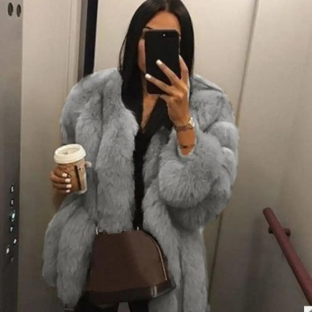 Winter Women Faux Furs Coat Solid Color Long Sleeve Cardigan Jacket Thicken Open Stitch Fluffy Female Outerwear Women's Clothing