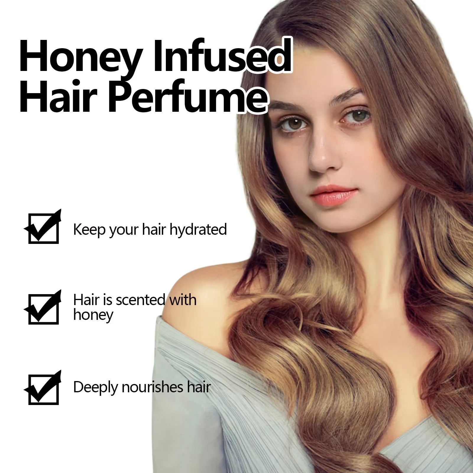 Honey Infused Hair Essential oil Improve Dry Fluffy Hair Anti-Frizz Smooth Sweet Note Lasting Fragrance Moisturize Hair Care Oil - KIMLUD