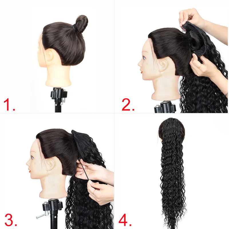 Synthetic Long 22Inch Kinky Curly Ponytail Extensions Clip in Drawstring Ponytail Wig Afro Pony Tail Women Hairpiece