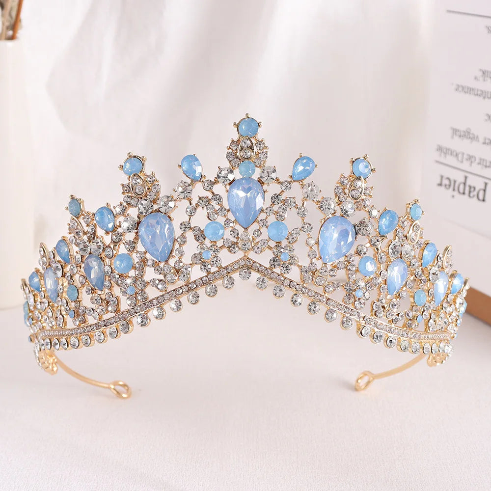 DIEZI Vintage Baroque Dark Blue Crystal Crown Bridal Hair Accessories Elegant Queen Tiaras Diadem Girls Wedding Dress Headbands