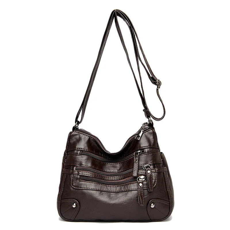 Women's Multi Zipper Shoulder Bag, Versatile Solid Color Faux Leather Crossbody Bag