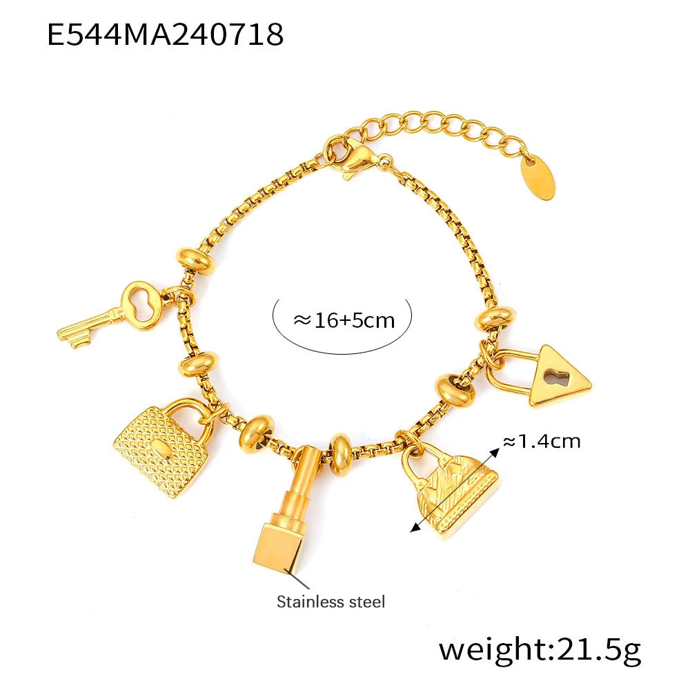 316L Stainless Steel Charm Bracelet For Women 18K Gold Plated Waterproof No Tarnish Women's Multiple Different Pendant Bracelets