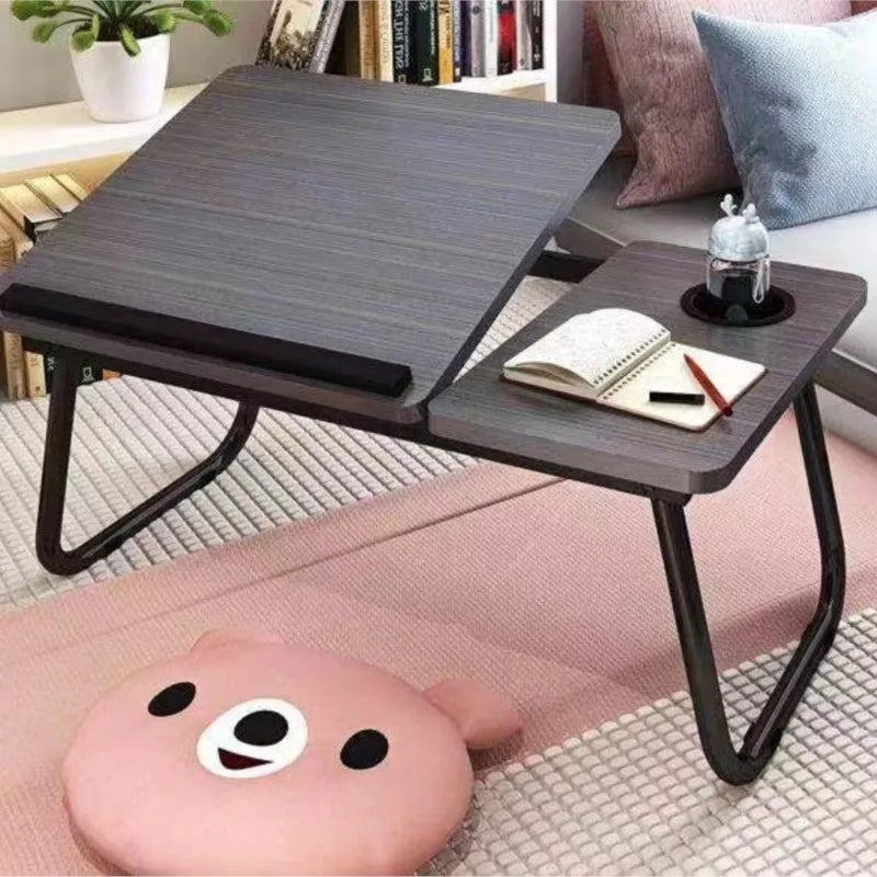 Folding Laptop Desk On The Bed 5 gear Lifting Adjustable Laptop Table with Cup Holder Simple Computer Desk For Working Reading - KIMLUD