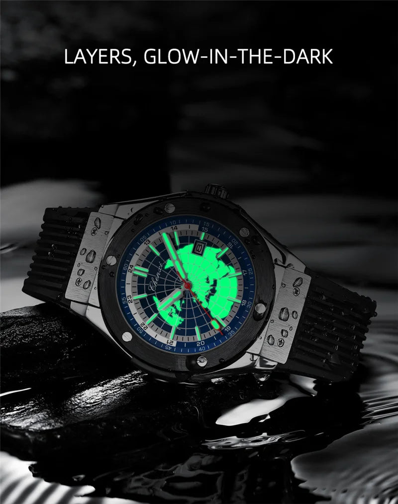 CHENXI 82442 Men's Quartz Watch Casual Unique Sport Watches Brand World Map Military Waterproof Male Wrist Watches Clock Gift