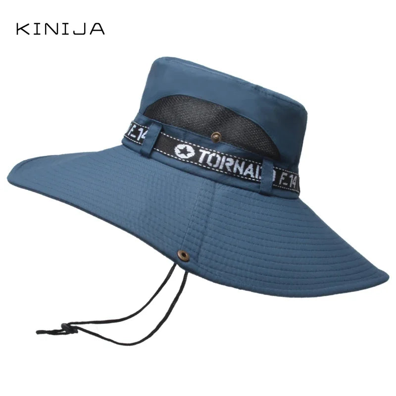 New Summer Men Outdoor Climbing Fishing CapTourism Dual Purpose Men Large Brim Sun Fisherman Hat Bucket Hat Sun Protection Cap