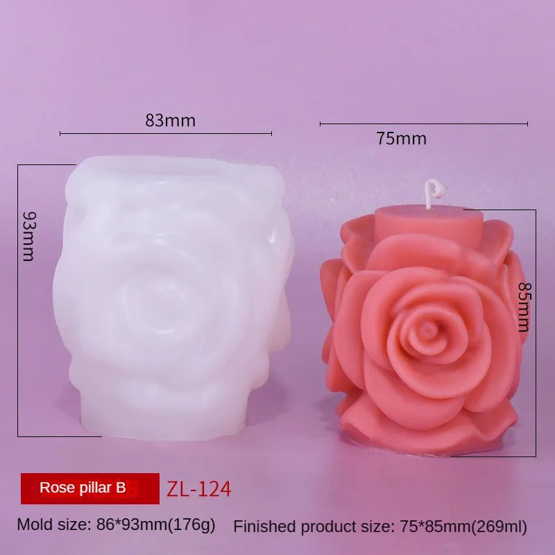 3D Rose Pillar Candle Silicone Mold Handmade Valentine's Day Flower Bouquet Soap Gypsum Resin Molds Wedding Decor Crafts Gifts - KIMLUD