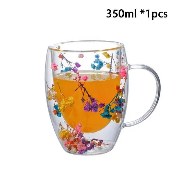 YWDL 1/2pcs Double Wall Glass Cup With Handle Heat Resistant Tea Coffee Cups Espresso Milk Mug Gift - KIMLUD