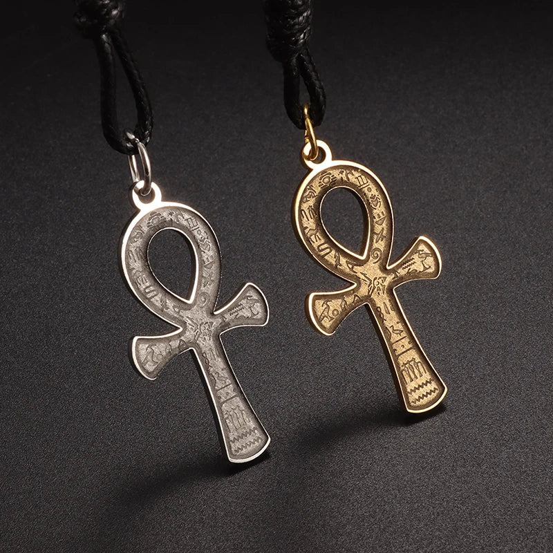 KIMLUD, Fashion Classic Vintage Egypt Ancient Ankh Cross Pendant Necklace for Men Trend Punk Women Glamour Jewelry, AL19394-Silver, KIMLUD APPAREL - Womens Clothes