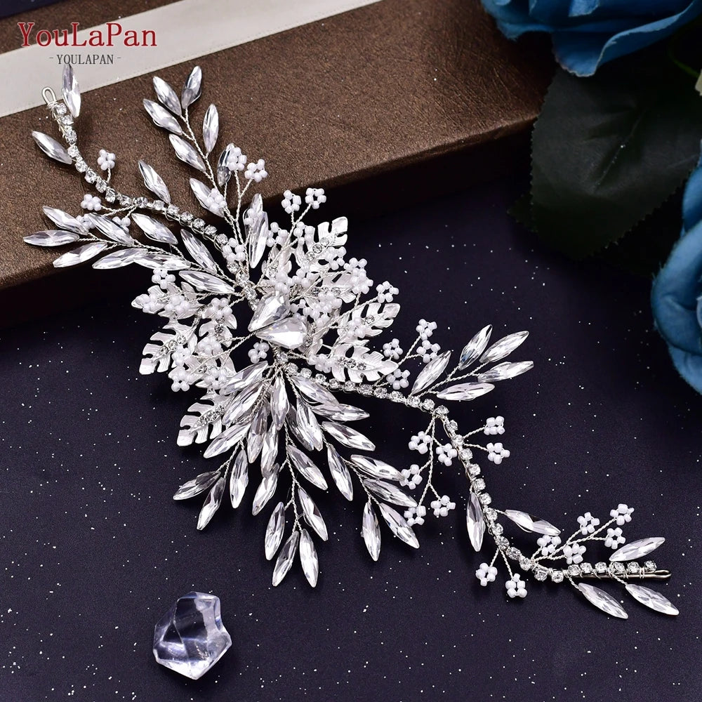 KIMLUD, TOPQUEEN HP254 Bridal Side Clip Wedding Tiara Bridal Hairpins Handmade Rhinestone Women Headwear Alloy Flower Bride Headdress, HP277-S, KIMLUD APPAREL - Womens Clothes