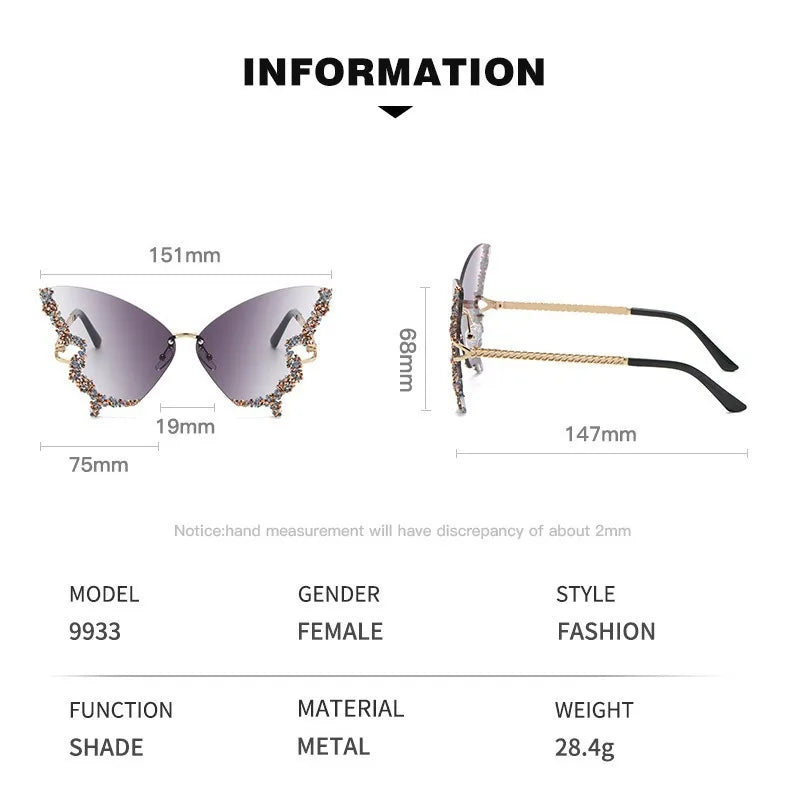 KIMLUD, New butterfly shape diamond rimless fashion sunglasses personality exaggerated cool tide men and women models sunglasses, KIMLUD Womens Clothes