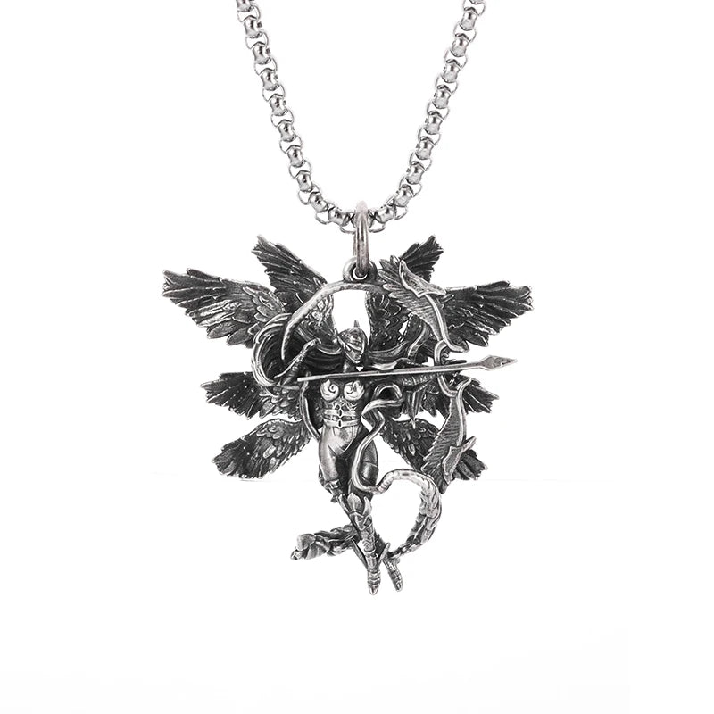 KIMLUD, Stainless Steel Creative Personality Prayer Angel Pendant Necklace Men and Women Fashion Trend Hip Hop Punk Accessories Jewelry, AL4570-Silver, KIMLUD APPAREL - Womens Clothes