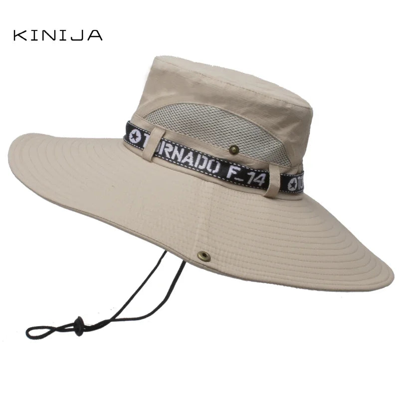 New Summer Men Outdoor Climbing Fishing CapTourism Dual Purpose Men Large Brim Sun Fisherman Hat Bucket Hat Sun Protection Cap