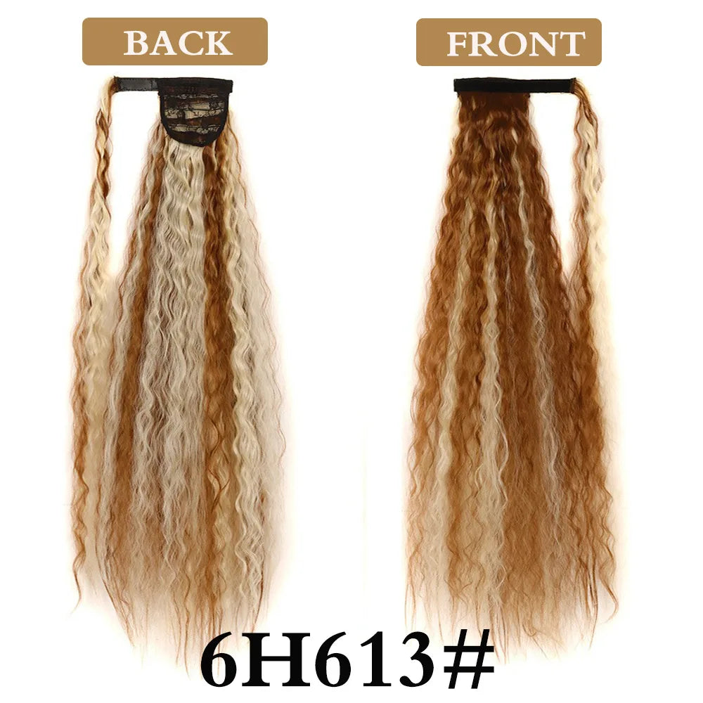 32 Inch Long Ponytail Hair Extension Corn Wavy Texture Synthetic Afro Kinky Curly Ponytail Women Hairpieces Wrap On Pony Tail