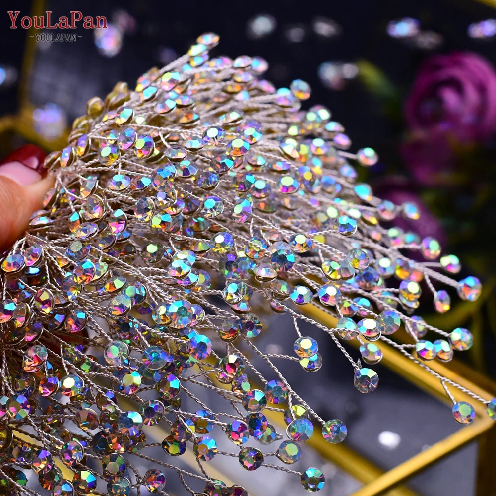 KIMLUD, YouLaPan Trendy Bridal Hair Hoop Colorful Rhinestone Wedding Crown Handmade Bride Tiara Hair Accessories Woman Headband HP193P-C, KIMLUD Womens Clothes