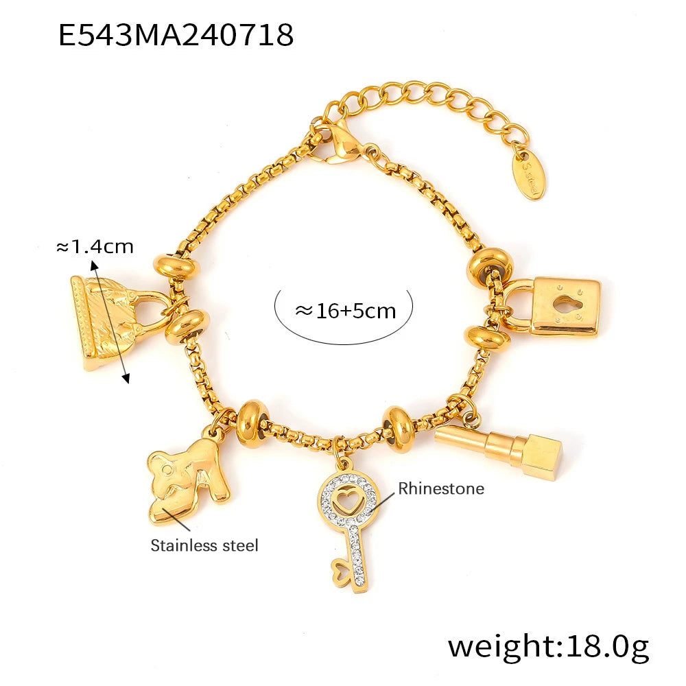 316L Stainless Steel Charm Bracelet For Women 18K Gold Plated Waterproof No Tarnish Women's Multiple Different Pendant Bracelets