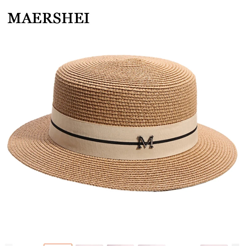 KIMLUD, Hat For Women Panama Hat Summer Beach Hat Female Casual Lady Girls Flat Brim Straw Cap Girls Sun Hat Chapeu Feminino, KIMLUD Womens Clothes