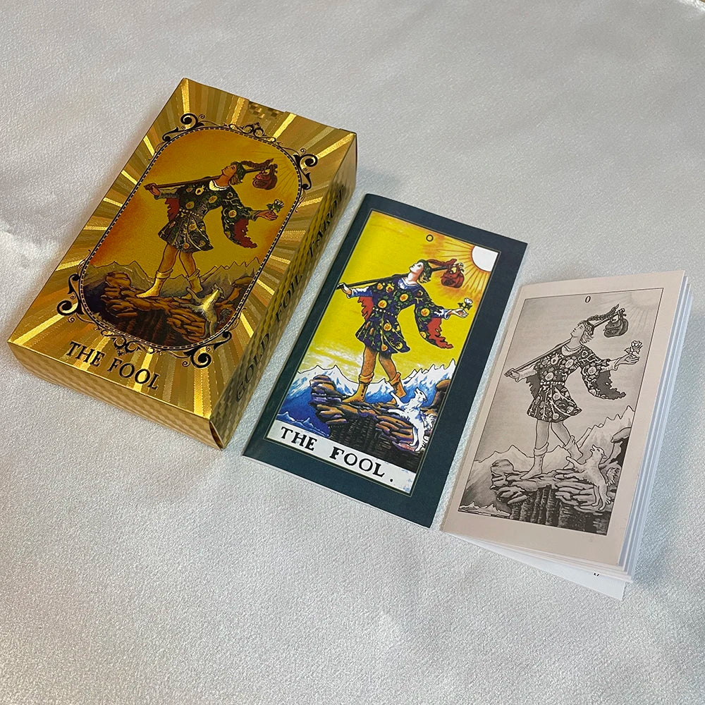 Spanish and English Golden Foil Tarot Cards 12x7cm Divination Prophecy Deck for Beginners with 2-Languages Guidebook Taro - KIMLUD