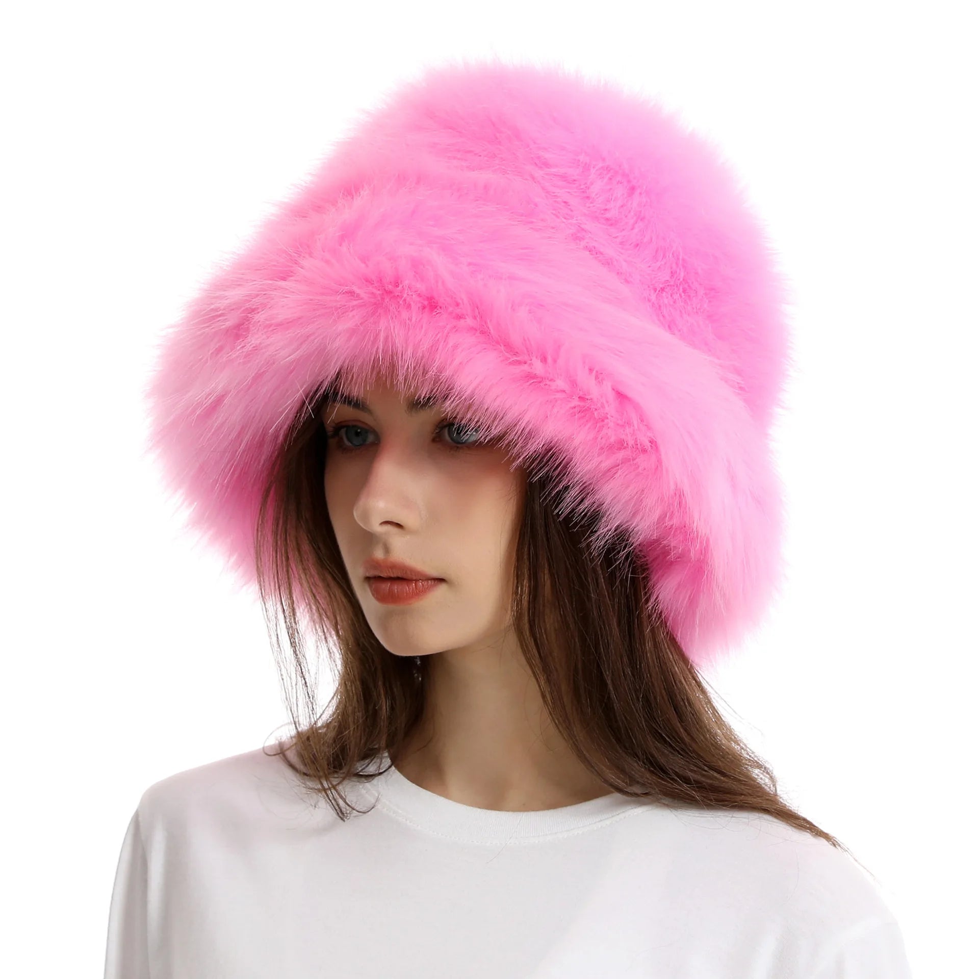 Red plush Bucket hat women's elegant autumn and winter fur bamboo hat Korean version advanced thermal cap cap 2023 large size