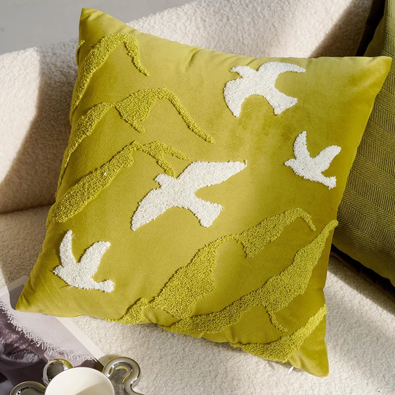 30X50/45X45CM Green Flying Bird Throw Pillow Cover Light Luxury Stamping Waist Cushion Cover Decor Home Decorative Pillowcase