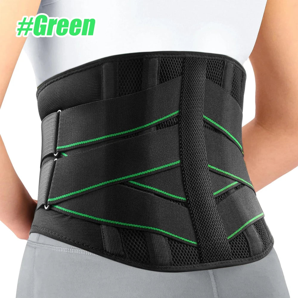 KIMLUD, 1Pcs Back Brace for Lower Back Pain Relief, Lower Back Pain with 6 Stays, Herniated Disc, with Lumbar Support Pad for Men/Women, 1-Green / 2XL Waist 120-140cm, KIMLUD APPAREL - Womens Clothes