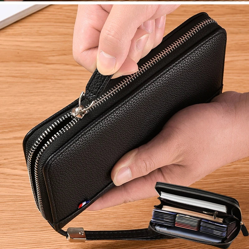 2024 Rfid 36 Slots Wallet Split Solid man Purse Business Credit Organ Card Holder Blocking Anti Theft Phone Bag Large Capacity - KIMLUD