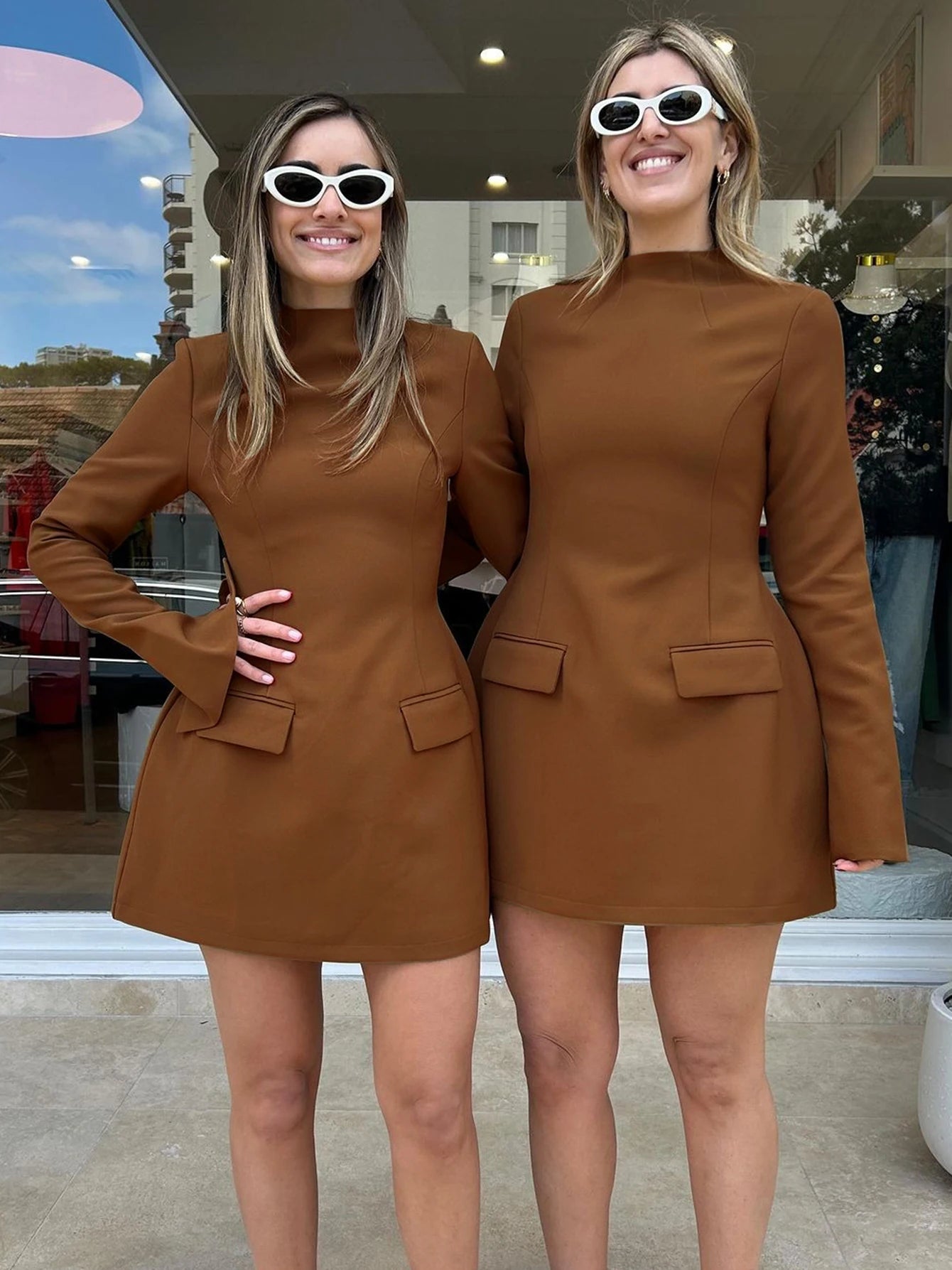 Dulzura Long Sleeves Zipper Bodycon Mini Dress With Pocket Solid Elegant Outfit Office Streetwear Women’S Autumn Winter Clothes