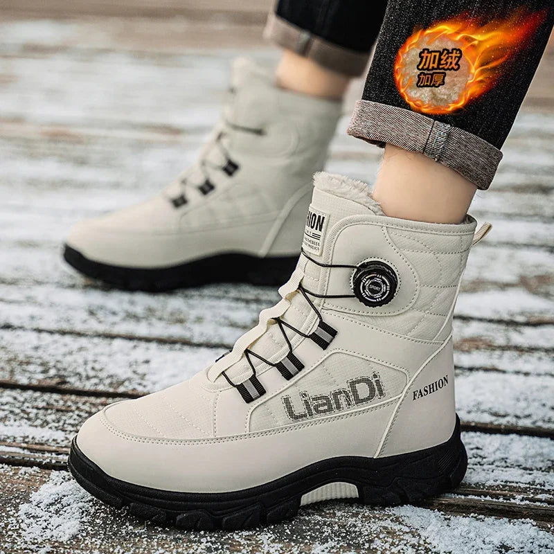 Large Size High-top Mens Cotton Shoes outdoor Snow Boots Warm Plush Lining Breathable Waterproof Fabric Non-slip Soles Safe Shoe