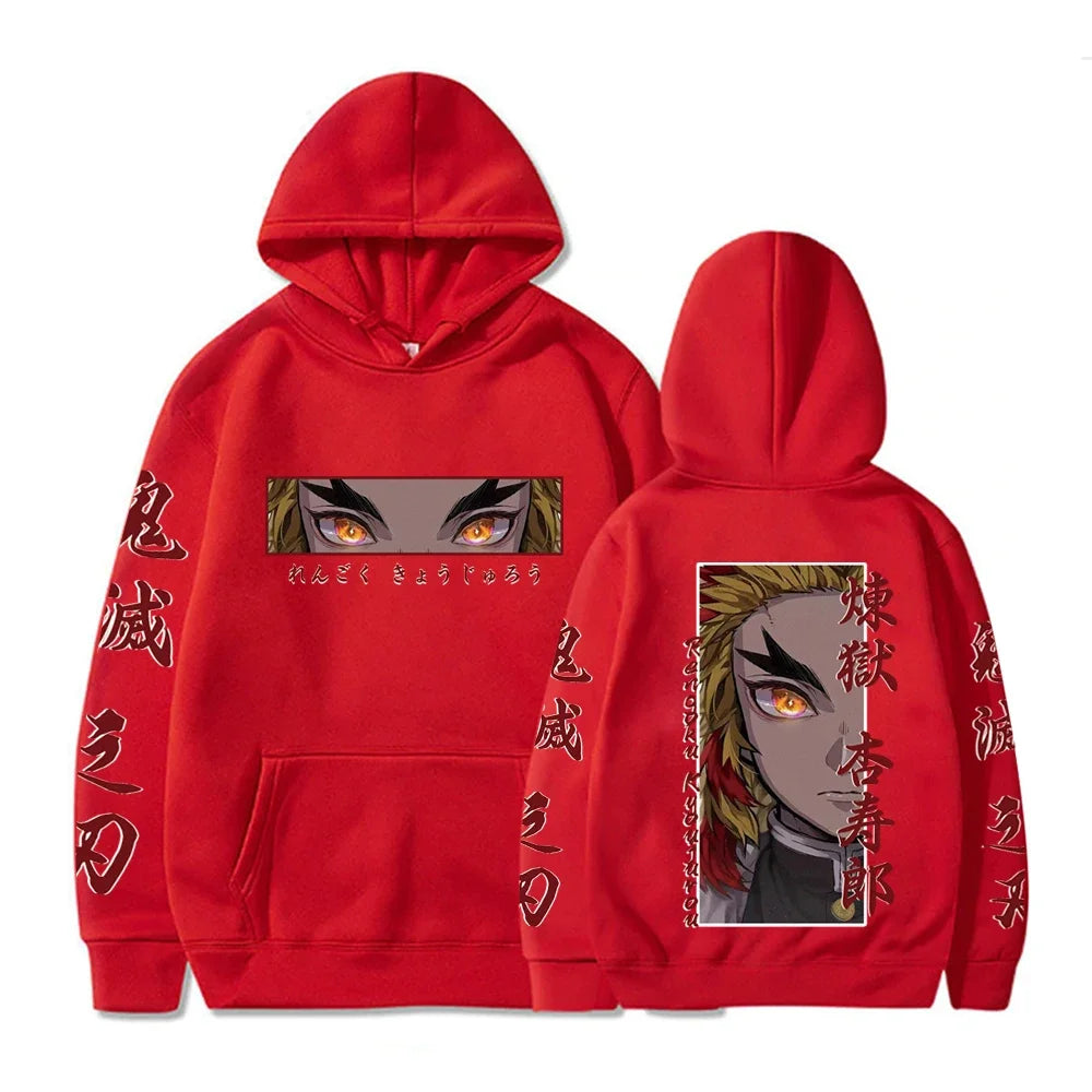 KIMLUD, Hot Anime  Demon Slayer Hooded Rengoku Kyoujurou Eyes Graphic Print Autumn Winter Men Women Casual Sweatshirt Plus Size Hoodie, Red / XXXL, KIMLUD APPAREL - Womens Clothes