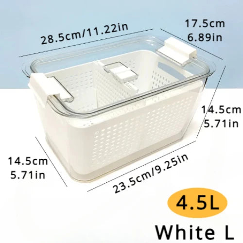 Refrigerator Preservation Storage Box Drain Basket Storage Containers Sealed Box Vegetable and Fruit Food Grade Drain Box