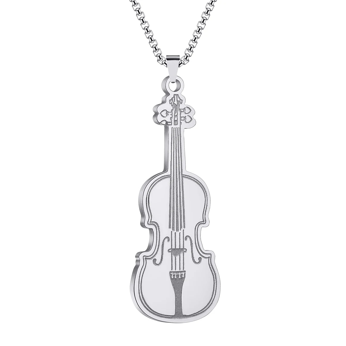 KIMLUD, Kinitial Violin Ornament Pendant Necklace Women Iconic Stringed Instrument Musician Jewelry Stainless Steel Jewelry, SILVER PLATED, KIMLUD APPAREL - Womens Clothes